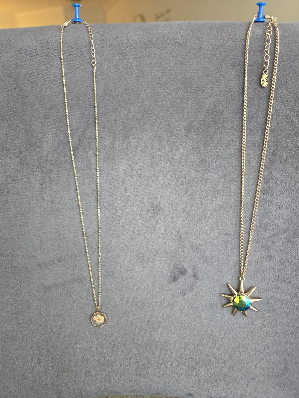 Set of 2 Gold Tone Necklaces Real Pressed Flower Celestial Sunburst Lot
